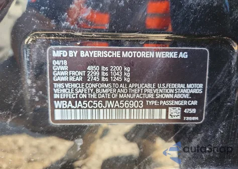2018 BMW 530 I z USA, uszkodzony, nr VIN WBAJA5C56JWA56903